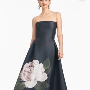 Sachin + Babi Elegant Black Strapless Dress with Floral Accent